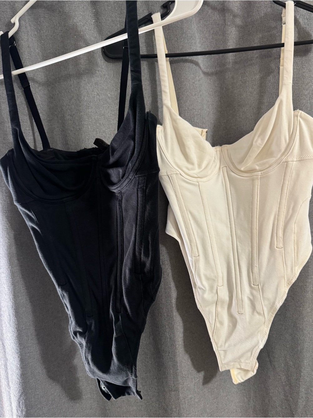 Skims Black and Cream Structured Corset Bodysuits